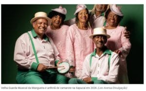 Velha Guarda da Mangueira recebe Alcione e Sandra de Sá em camarote na Sapucaí